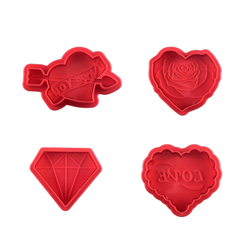 

4Pcs Love Diamond Press Cookie Cutter Plastic Biscuit Baking Fruit Knife Kitchen Cake Mold Tools Strips Embossing Printing