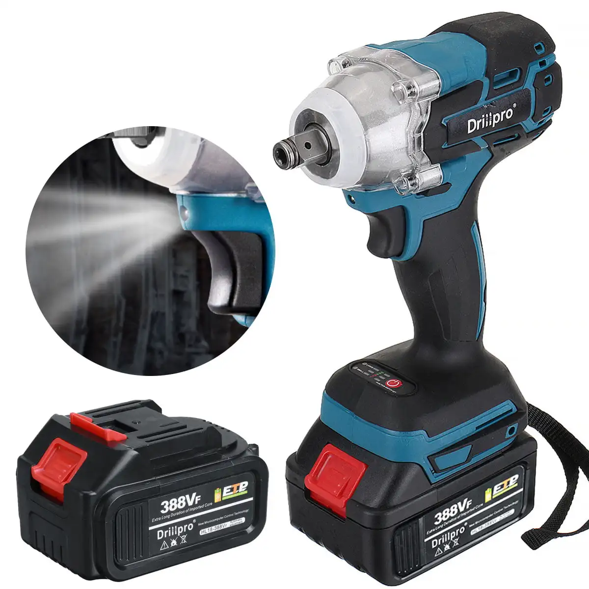 

Powerful Cordless Impact Wrench 520Nm/380 ft Lbs High Torque, Electric Brushless Motor 1/2" Impact Drill Driver Kit with 2 Lithi