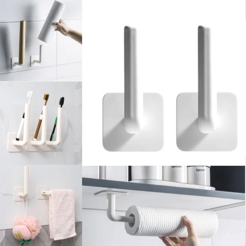 

1/2 Pcs L-Shape Punch-Free Hook Wall Mounted Cloth Hanger for Hats Towels Coats Clothes Kitchen Rack Roll Bathroom Holder