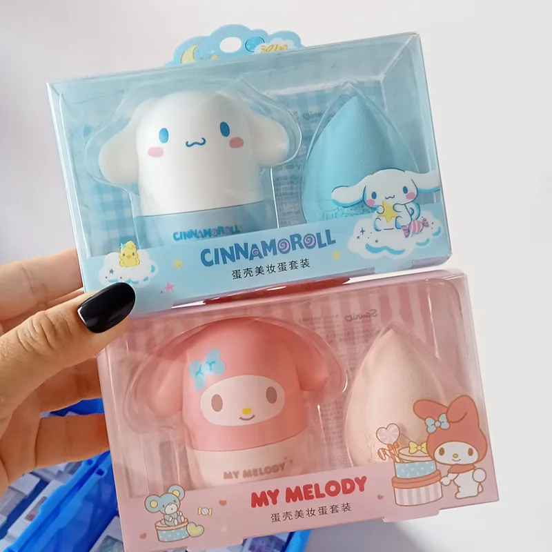 

Kawaii Mymelody Cinnamoroll Sanrio Eggshell Put On Makeup Egg Suit Cartoon Cute Put On Makeup Egg Powder Puff