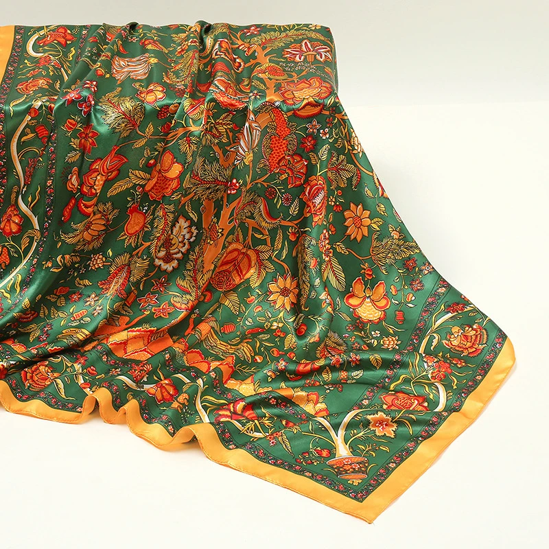 

Floral Printing Square Scarf Women Hijab Satin Silk Muslim Headband Wrap Shawls High Quality Bandana Neckerchief Turban Foulard