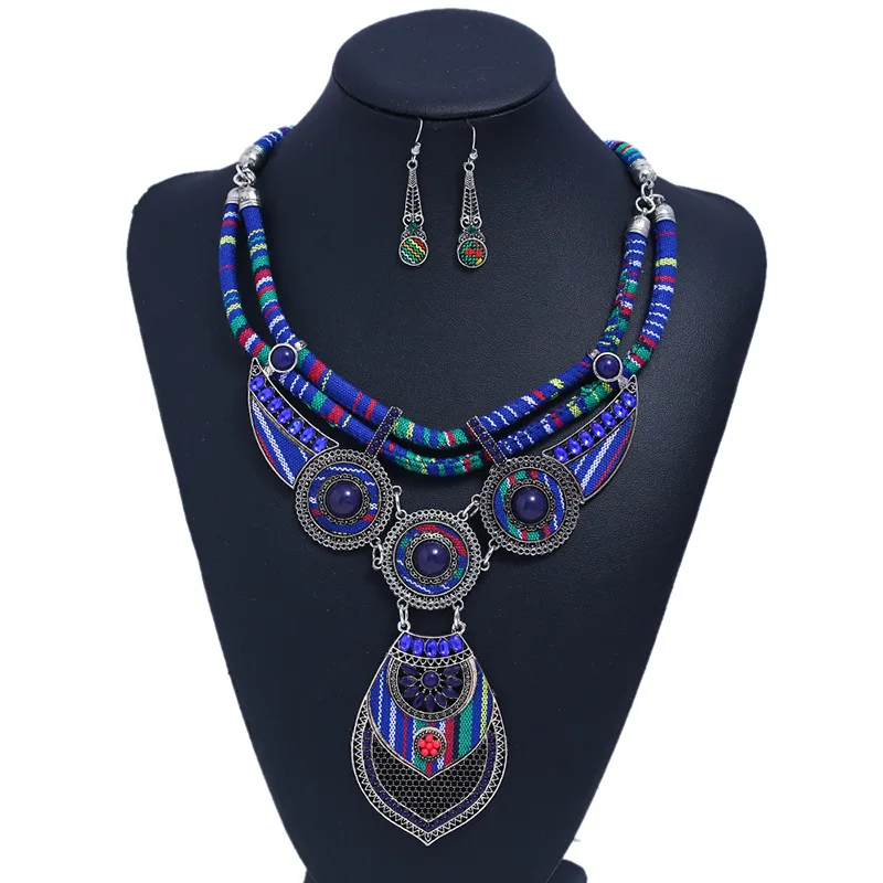 

Hyperbole National Style Necklaces For Women Neck Trim Earrings Two-Pieces Jewelry Set For Women Party Dropshipping