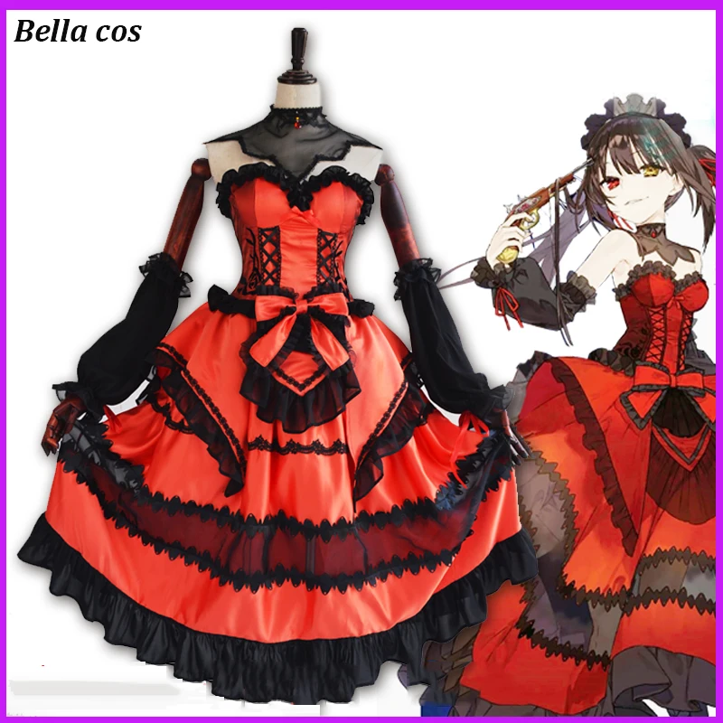 

DATE A LIVE OP THEME Tokisaki Kurumi Nightmare Cosplay Costume Red Long Lolita Dress Cosplay Uniform Anime Clothes Outfits Cos