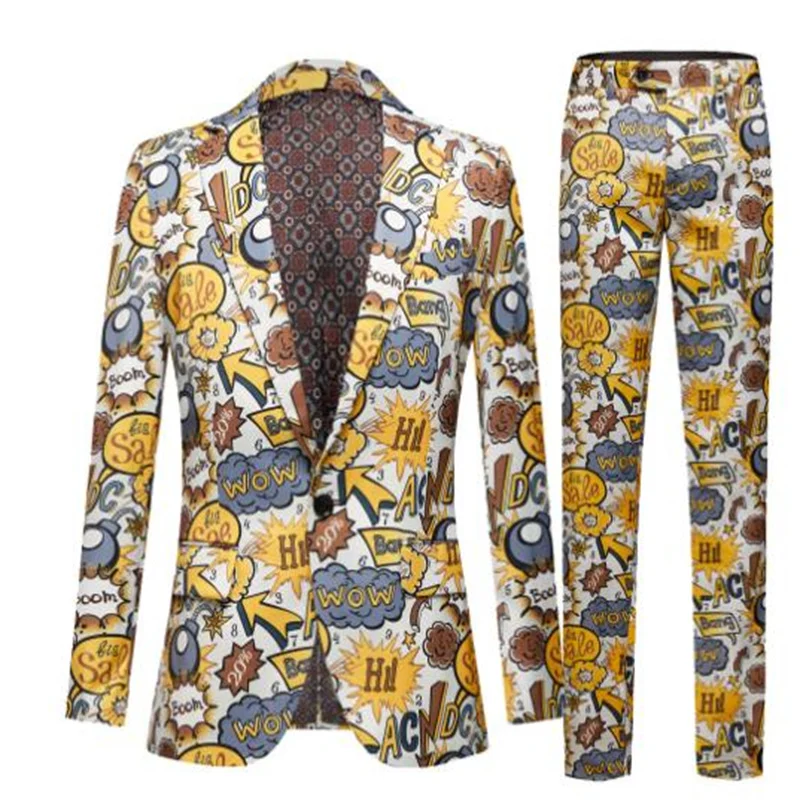 Printed suits mens blazers jackets yellow singer stage dance dress пиджак ropa hombre blousons chaquetas de traje clothing