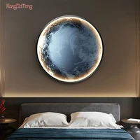 modern round moon glowing interior painting led wall hanging lamp for living room bedroom bedside dining room hanging decoration