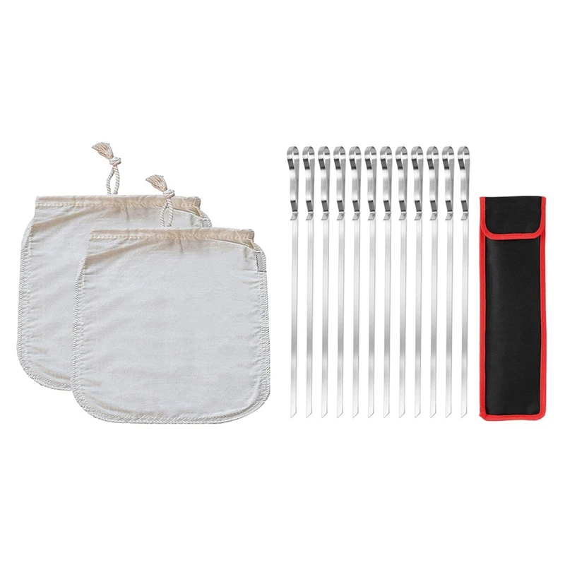 

Шпажки для барбекю 1 комплект, шпажки из нержавеющей стали 17 дюймов и ткань для сыра 2 шт., сетчатая шнуровка, Сетчатая Сумка