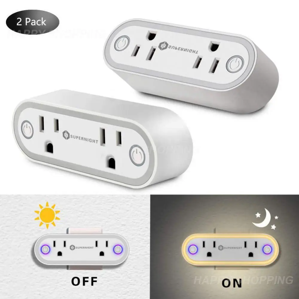 

WiFi Smart Socket 16A US Plug Double Outlet Extender With Dusk-to-Dawn Sensor Night Light Alexa Home Assistant
