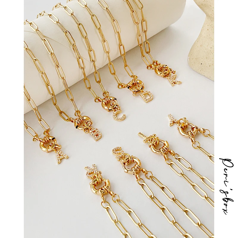 

Peri'sBox Minimalist Gold Paper Clip Chain A-Z Alphabet Cz Initial Necklace for Women Boho Toggle Clasp Letter Necklaces Trendy