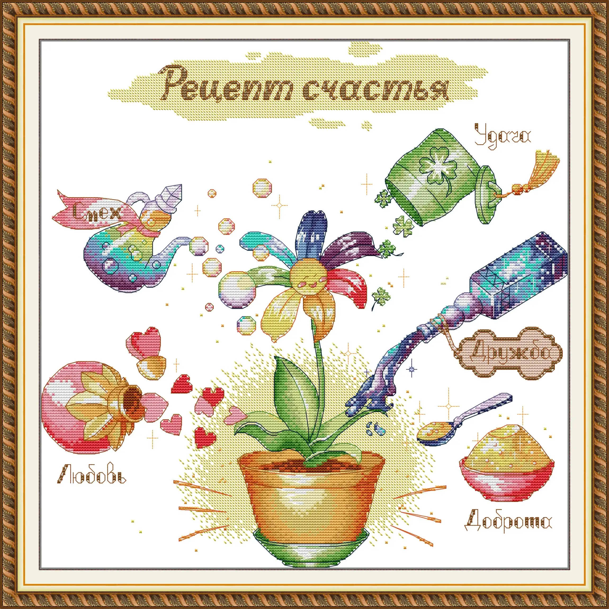 

Joy Sunday Pre-printed Cross Stitch Kit Easy Pattern Aida Stamped Fabric Embroidery Set-Recipe for Happiness
