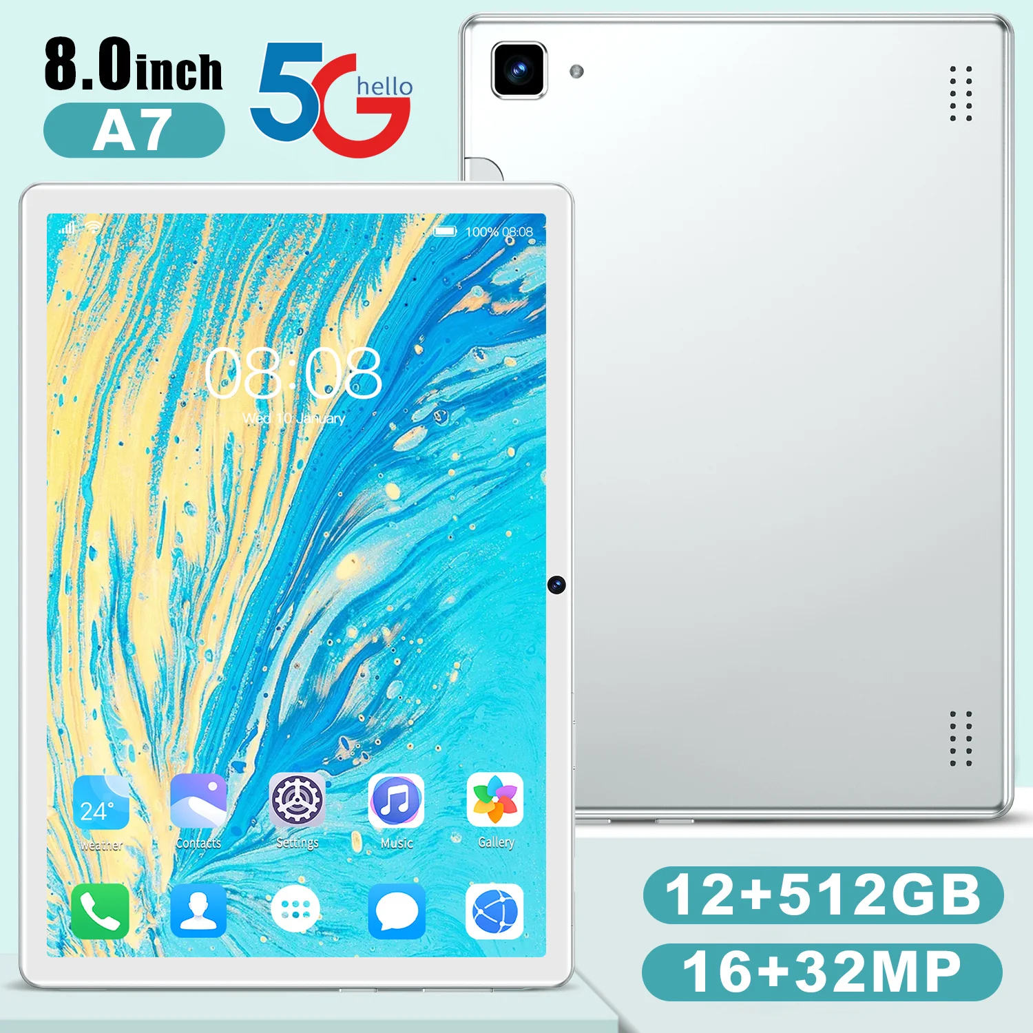 Планшет на Android 8 0 дюйма 12 Гб 512 ГБ 16 + 32 МП |