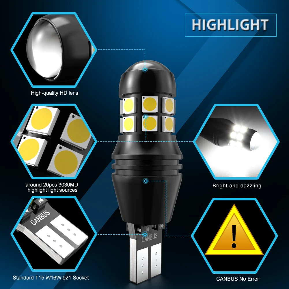 2 шт. супер яркие светодиодные лампы T15 W16W T16 для Peugeot 308 3008 4008 5008