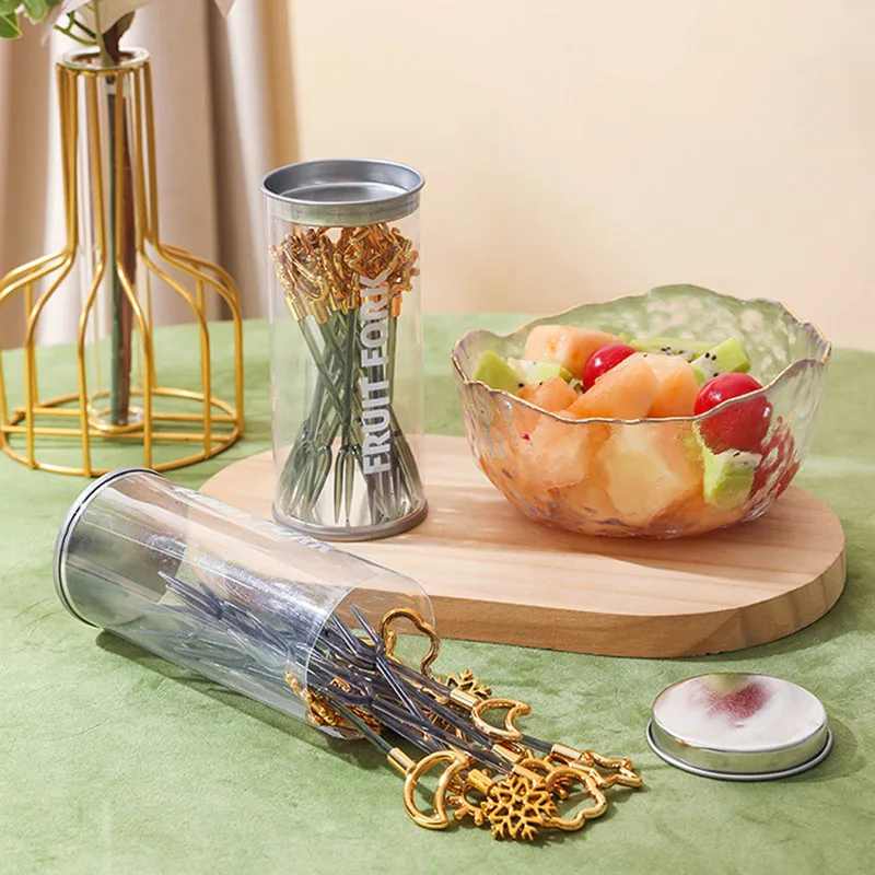 

Fruit Snack Fork Gold-plated Home Creative Dessert Fork Portable Storage Tank Reusable Decorative Chopsticks Kitchen Tableware