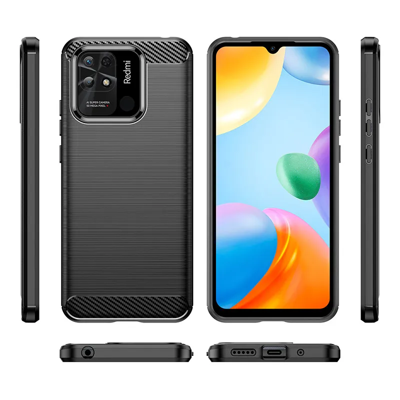 For Xiaomi POCO C40 Case POCO C40 Cover 6.71 Inch Shockproof Carbon Fiber Soft Silicone Back Bumper For POCO C40 Fundas