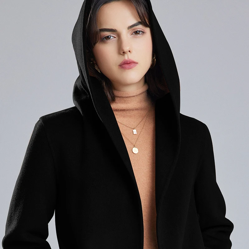 

New Fall/Winter Hooded Double-sided Cashmere Coat Women's High-end Thick Medium Length Loose Pure Wool Coat