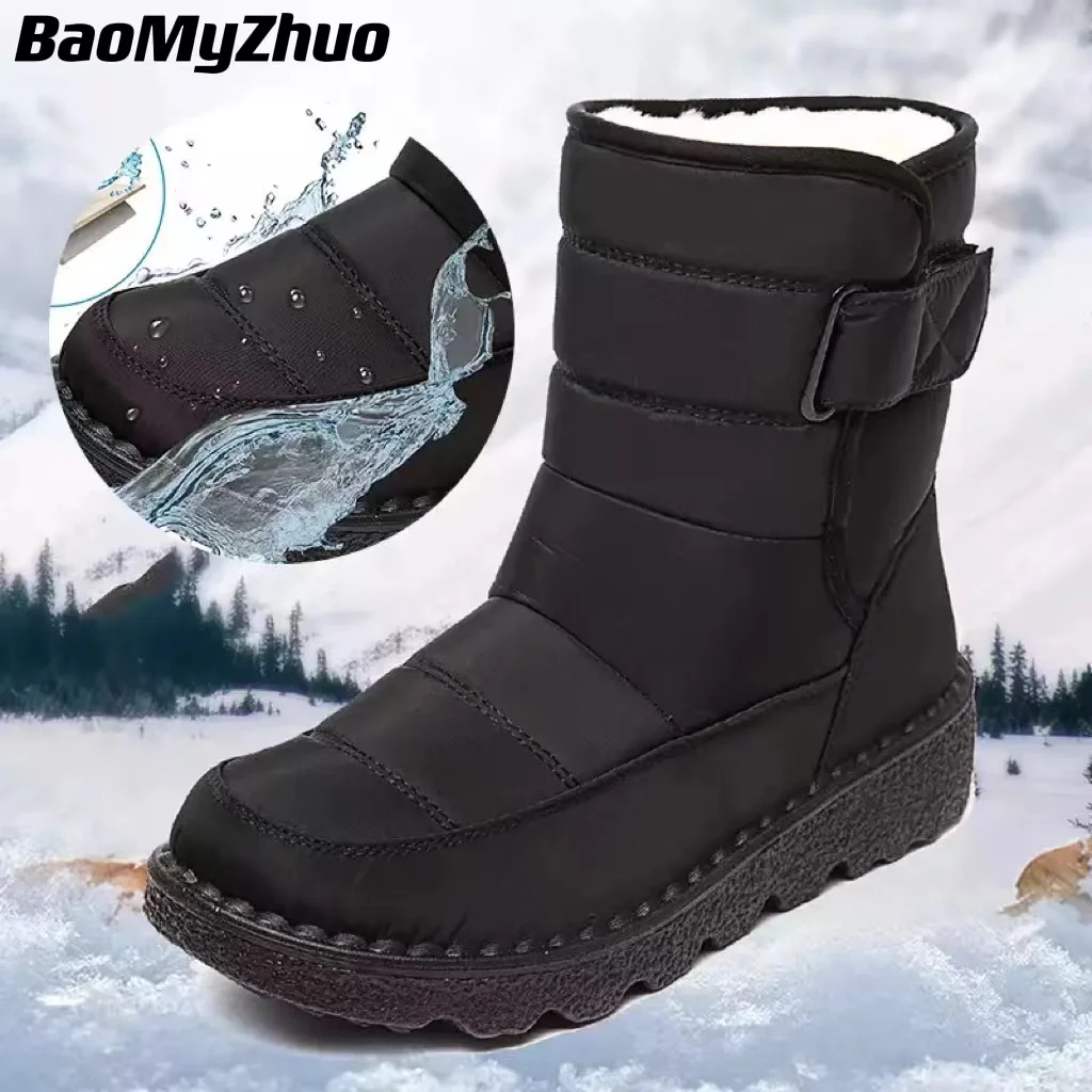 

Winter Non Slip Waterproof Snow Boots For Women 2022 Thick Plush Winter Ankle Boots Woman Platform Keep Warm Cotton Padded Shoes