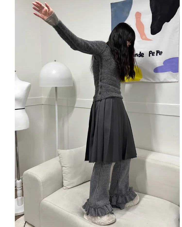 Корейские простые брюки-карго с рюшами для женщин Y2k E-Girl высокой талией весны и