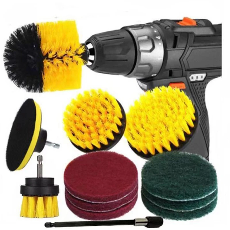 

12Pcs/Set Electric Scrubber Brush Drill Power Scrub Pads Sandpaper Cleaning Brushes for Bathroom Carpet Glass Car Tires