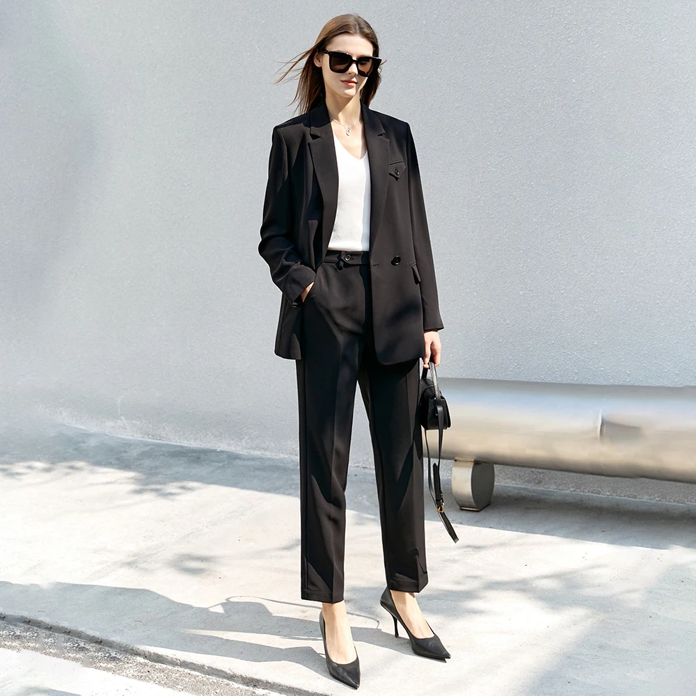 2023 New Minimalism Spring Blazer Women Suit Jacket Casual High Waist Loose Nine-Pants Office Lady Blazers with Belt Design
