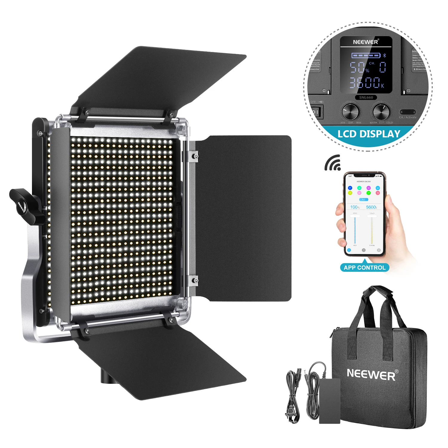

Neewer 660 LED Video Light, Dimmable Bi-Color Photography Lighting Kit with APP Control System, Professional for YouTube Studio
