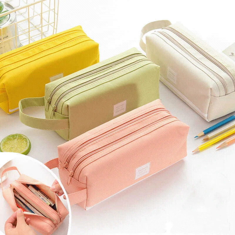 

Oxford Cloth Pencil Case Large Capacity Double Zipper Portable Stationery Bag Gift Box for Primary Students Girls Gifts