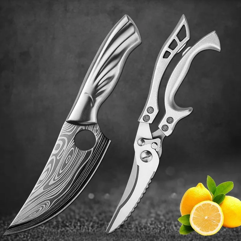 

Carbon Steel Boning Knife Chef Cleaver Bone Knife Fruit Meat Cutting Kitchen Knives Scissors Butcher Paring Utility Knife Set