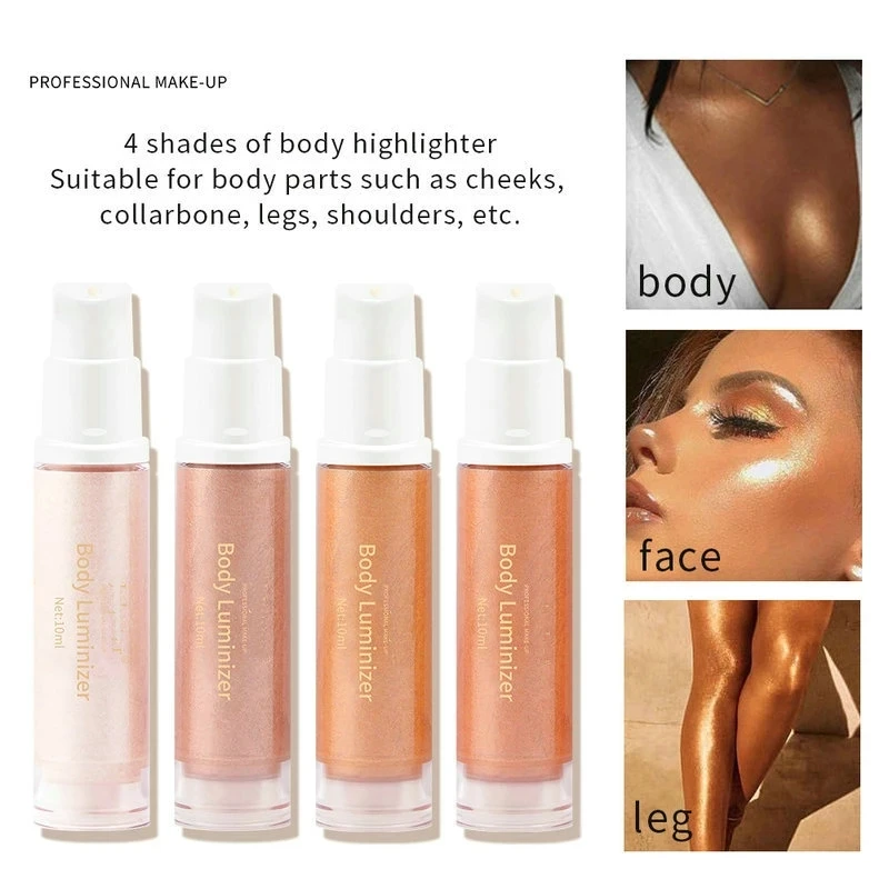 

4 Colors Shimmer Spray Highlighter Face Contouring Brighten Body Bronzer Glitter Liquid Highlight Makeup beach sexy body glitte