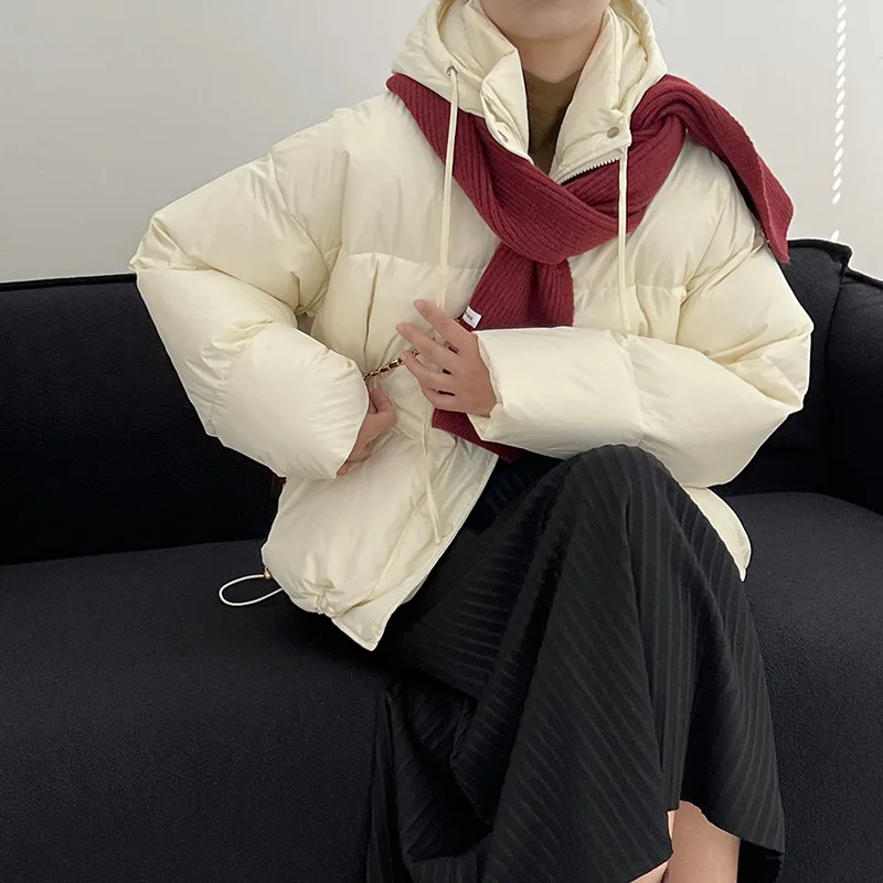 Hooded down jacket bread jacket women's white duck down solid color cotton coat
