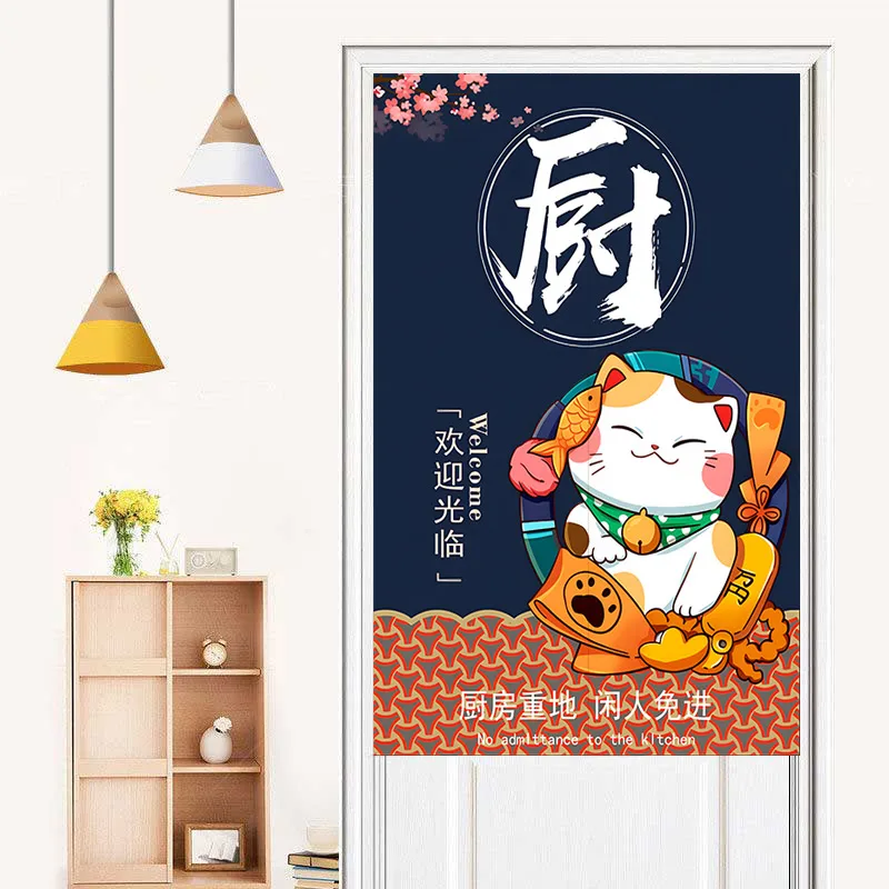 

Lucky Cat японская полузанавеска из льна