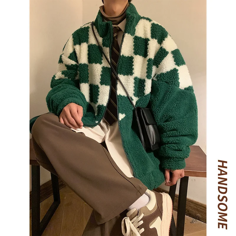 Winter Jacket Men Warm Fashion Thickened Lamb Wool Jacket Men Streetwear Korean Loose Short Coat Mens Thick Plaid Jackets M-3XL