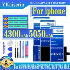 Аккумулятор ykaisзаверin AAAAA Для iPhone 4, 6S, 6, 5, 5S 5C, X, SE, 7, 8 Plus, XR, Xs Max, Высокая реальная емкость, нулевой цикл, бесплатный инструмент