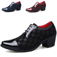 2022 new mens club shoes british thick heel increased shoes thick soled pointed shiny mens wedding party derby shoes high heel