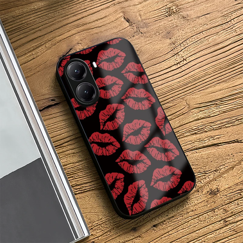 Роскошный противоударный чехол для телефона Xiaomi Poco X7 Pro X3 NFC X3 Pro X6 X5 X4 GT, чехол-бампер из закаленного стекла с рисунком губ и поцелуем (art.: 3920d434c95a0) - 3920d434c95a0