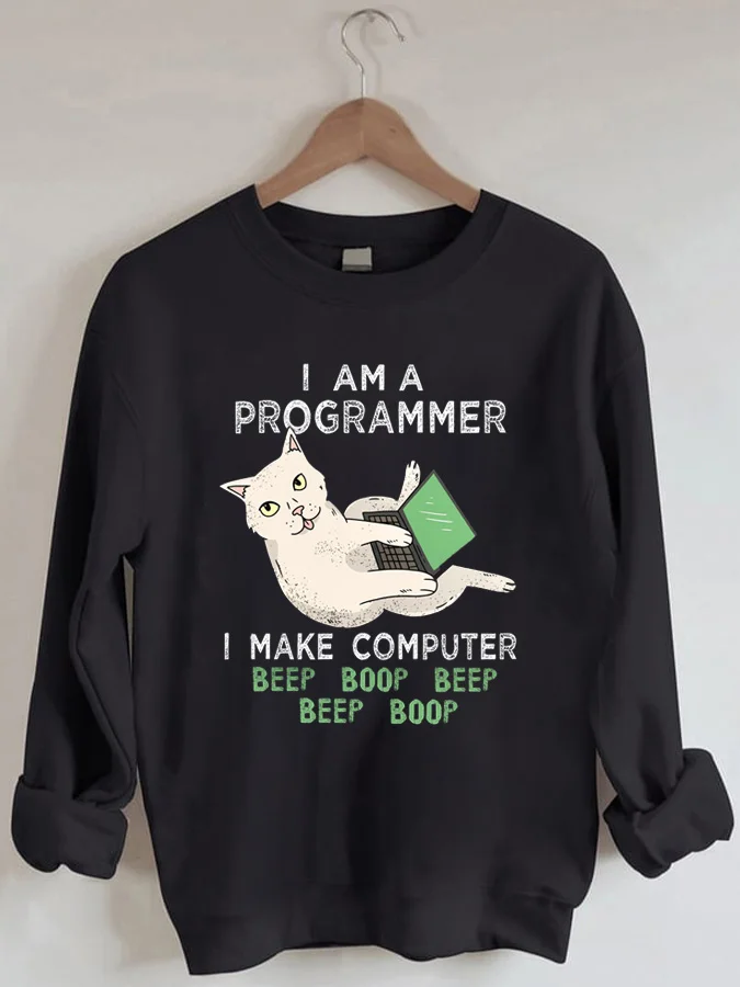 

Programmer Cat Crew Neck Long Sleeve Sweatshirt