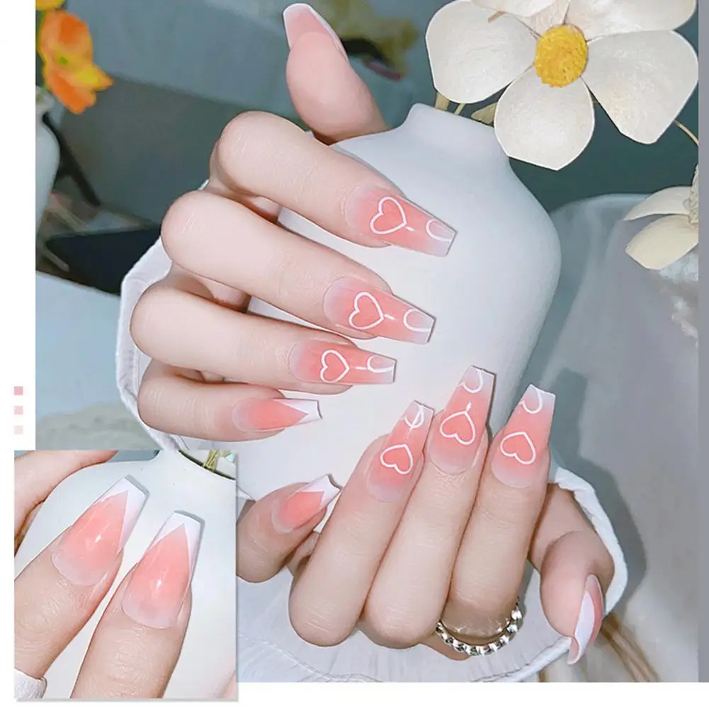 

24Pcs/Box Nail Tips Stylish ABS No Harm Love Heart Blush French Nail Tips Household Supply False Nails Fake Nail Patches