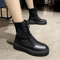 dimanyu women shoes boots winter 2022 new fashion genuine leather ankle boots fur women platform socks boots