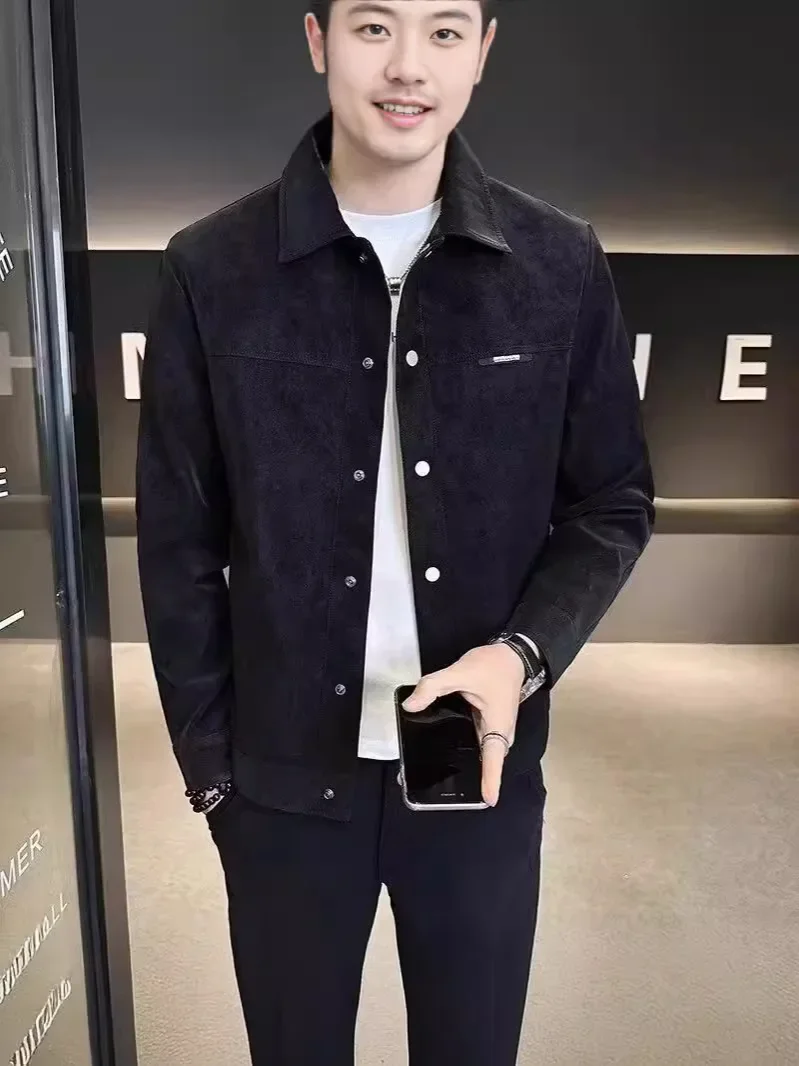 2024 новая замшевая кожаная куртка топ модный брендовый дизайн корейский стиль