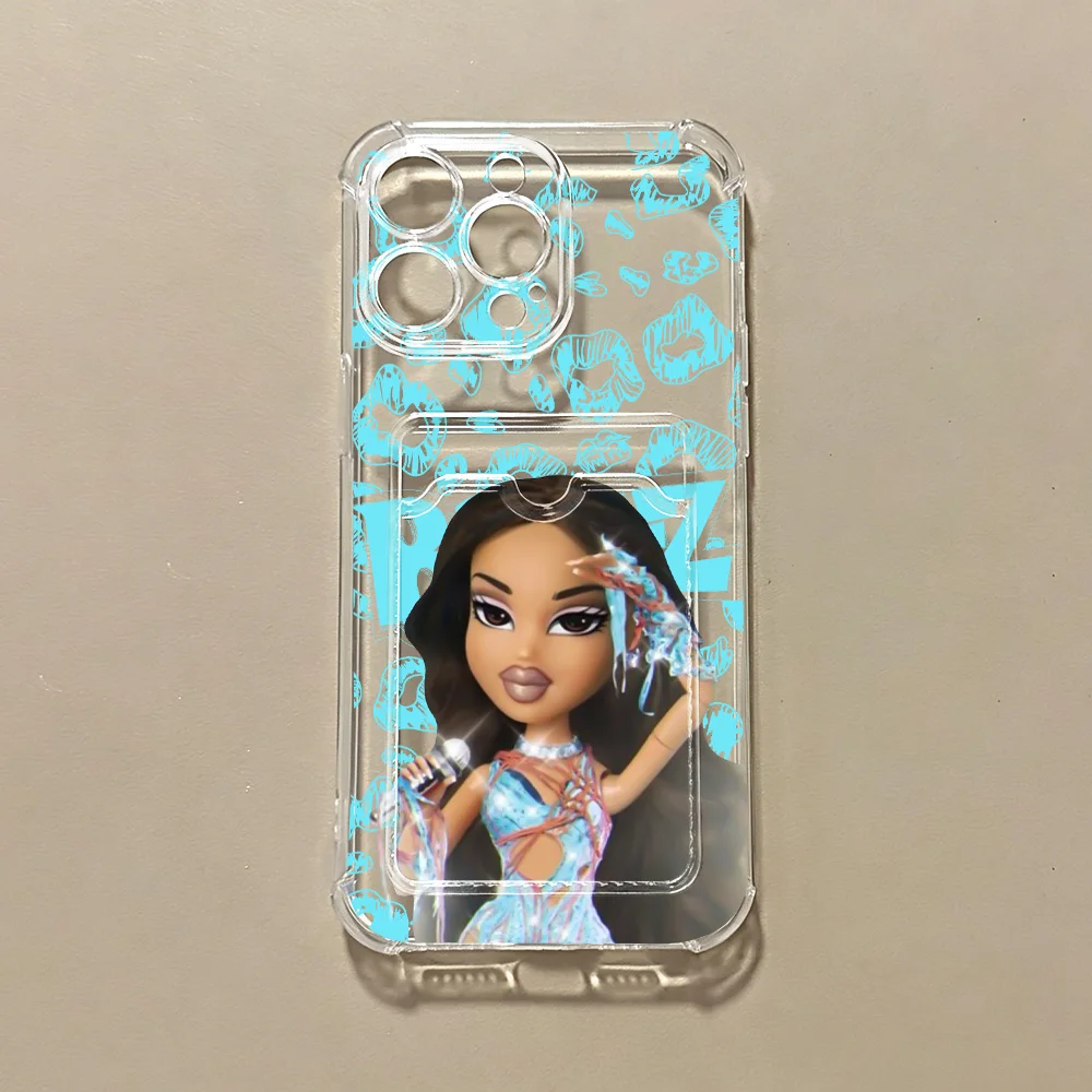 Фото Новый очаровательный чехол-картхолдер BratzS для iPhone 17e 17 16e 16 15 14 13 12 11 Mini Pro Max Air Plus, противоударный, прозрачный №3