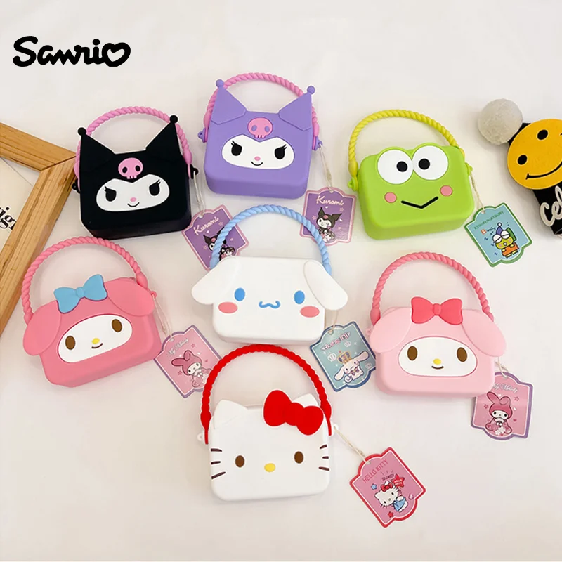 

New Anime Kawaii Sanrio Hello Kitty Handbag Kuromi Cinnamoroll My Melody Children Silicone Messenger Bag Snack Pack Girl Gift
