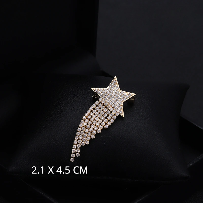 Wish Meteor Korean Crystal Star Brooch Men and Women Simple Pin Suit Neckline Ornament Fixed Clothes Accessories Jewelry Gifts