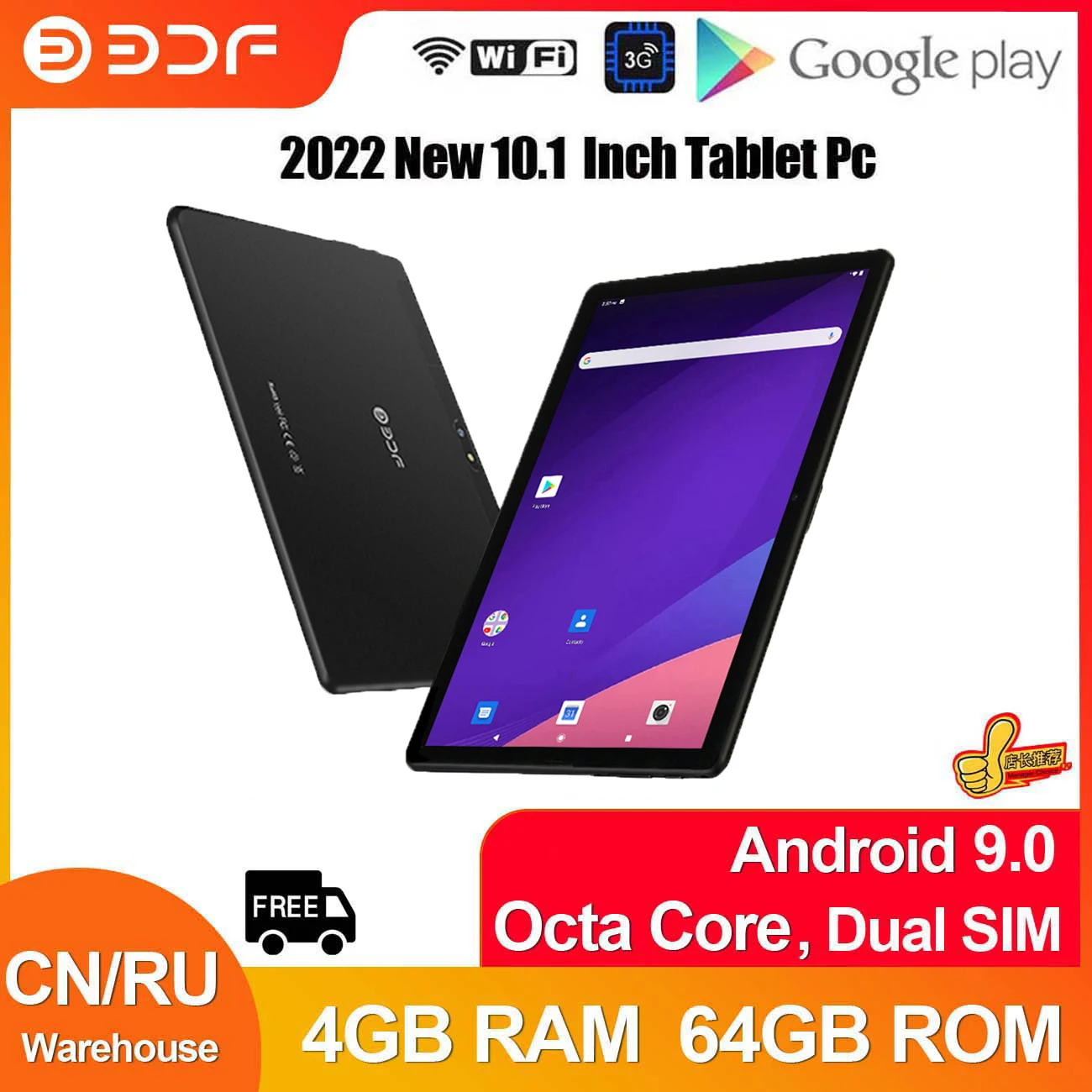 New 10.1 Inch Tablets Android 9.0 Octa Core Phone Call Google Play 4GB RAM 64GB ROM Tablet Pc WiFi Bluetooth Type-C Pad 2023