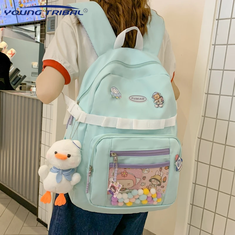 

Модные однотонные нейлоновые школьные ранцы, вместительные рюкзаки для ноутбука, милый рюкзак, Женская трендовая школьная сумка, рюкзак