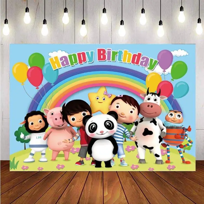 

Little Baby Bum Backdrop Boys Birthday Party Rainbow Balloon Kids Photo Background Studio Decor Banner Prop