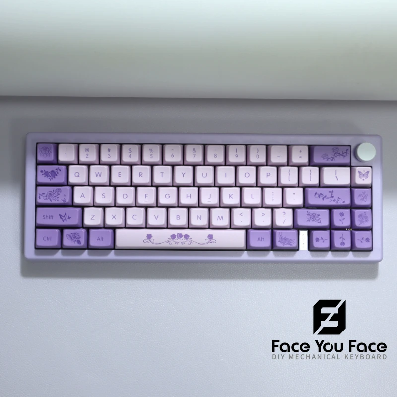 

138 Keys MDA Profile Rose English Keycaps Purple Gradient Thermal Sublimation Key Cap for Mechanical Keyboard Home Office Gk61