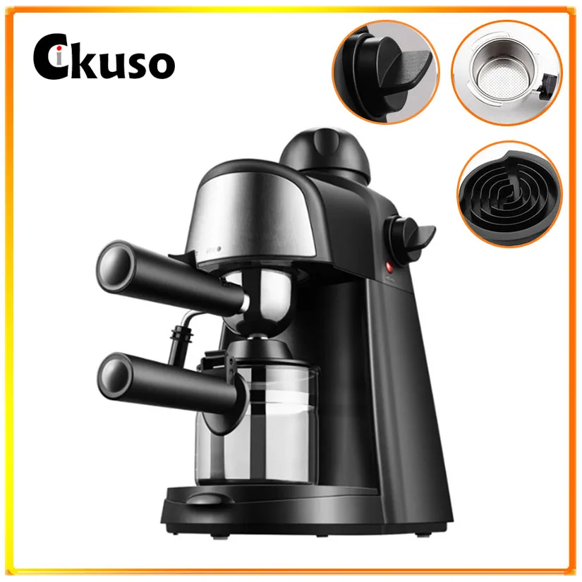 Cikuso Drip Coffee Maker with Steam Milk Frother Espresso Maker Portable Electric Coffee Machine Cappuccino Mocha Home Appliance
