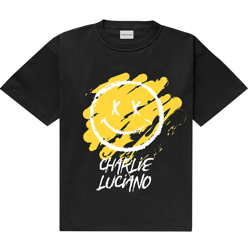 

Men Women Fashion big smiling face print T-shirt 2022 summer loose Ding Yuxi same fashion men's top