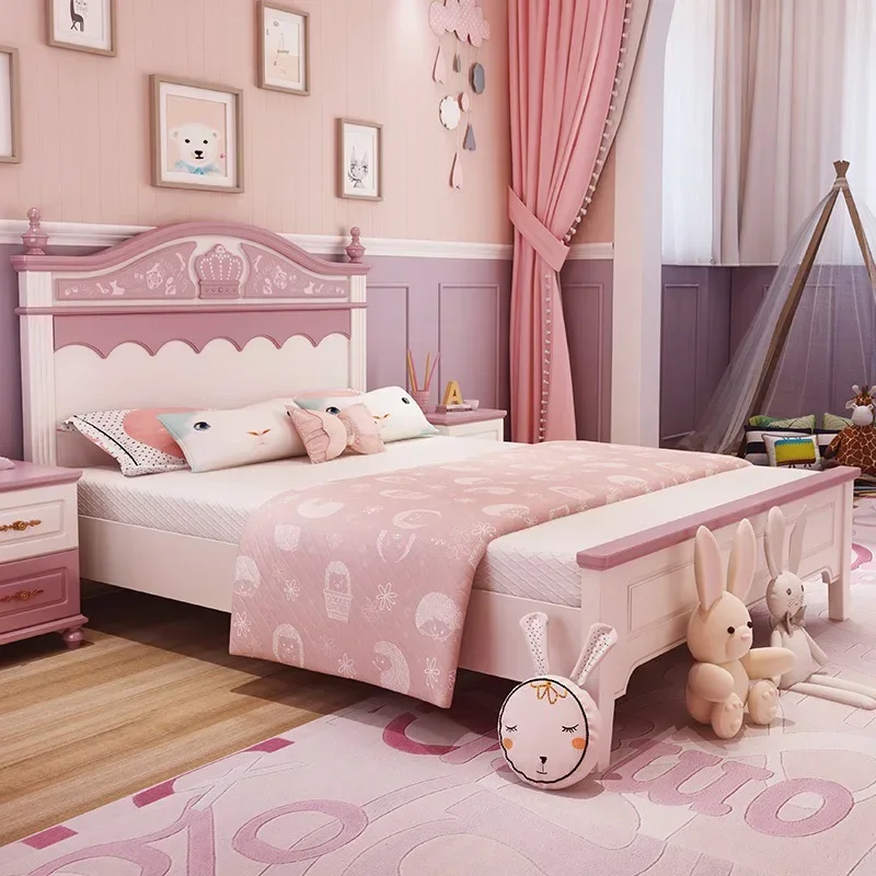 Современная детская мебель для спальни деревянная кровать розовая принцессы