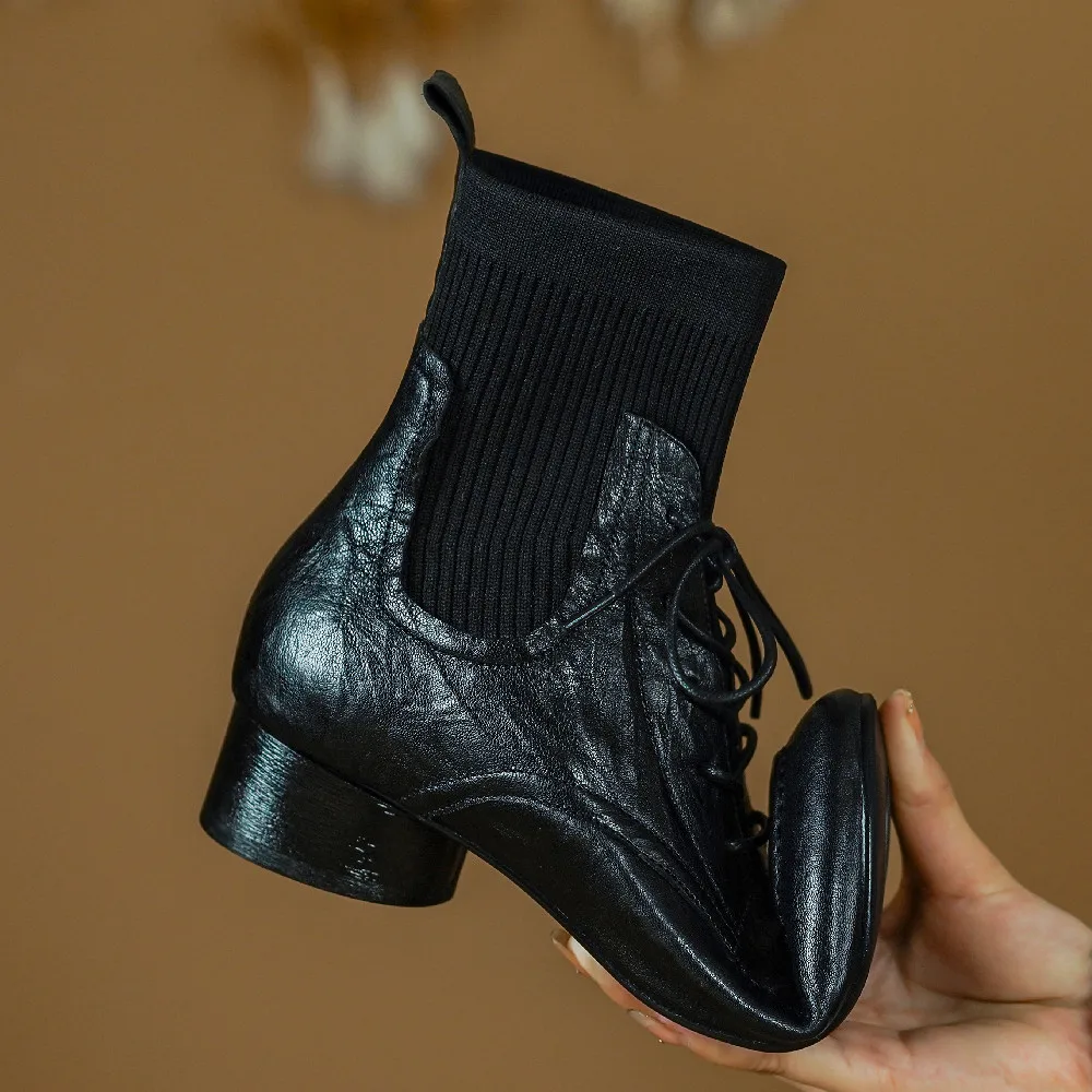 Женские осенние ботильоны из натуральной кожи с эластичной вязкой в стиле