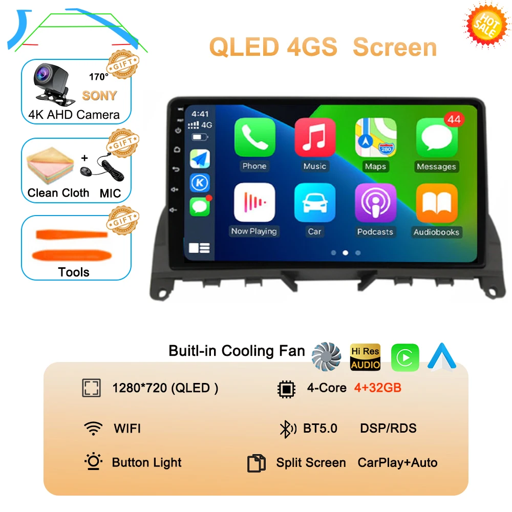

9-дюймовый Android 15 для Mercedes Benz C Class 3 W204 S204 2006-2011 Автомобильный радиоприемник QLED 4G авторадио видео мультимедийный плеер Carplay