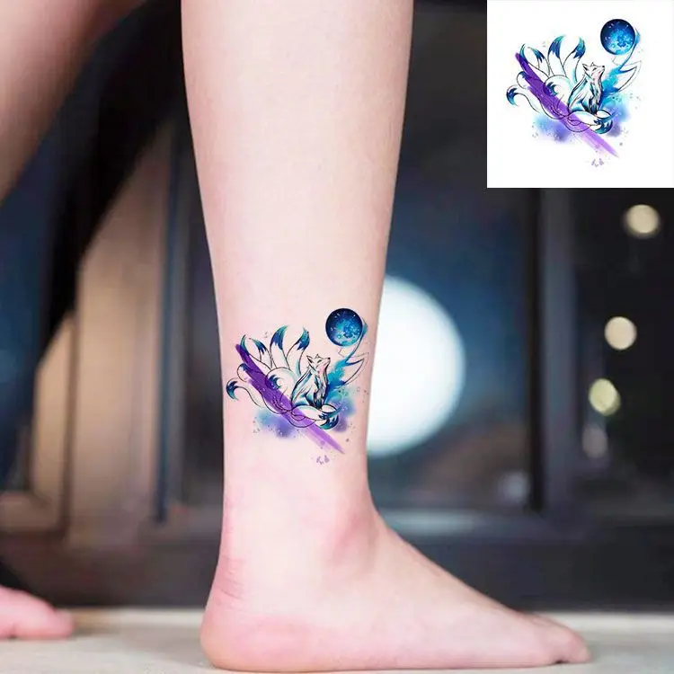 

Color Nine-tailed Fox Tattoo Waterproof Lasting Disposable Fake Tattoo Arm Wrist Simulation Small Pattern Tattoo