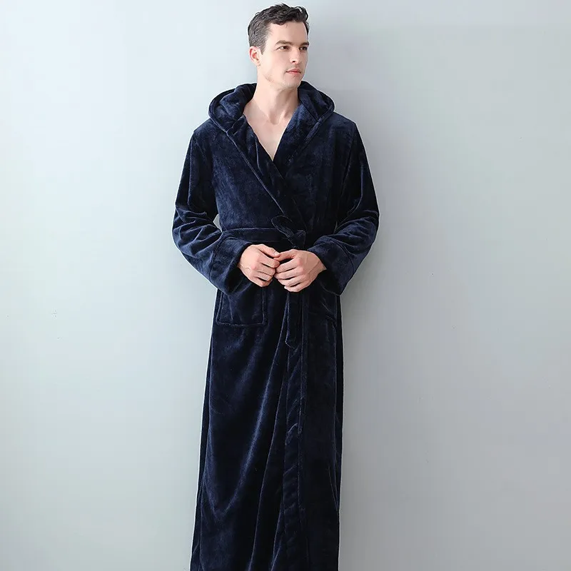 

Couple Soft Hooded Pajamas Autumn Winter Flannel Nightgowns Thickened Extended Bathrobe Men's Women's Coral Velvet Nightwear